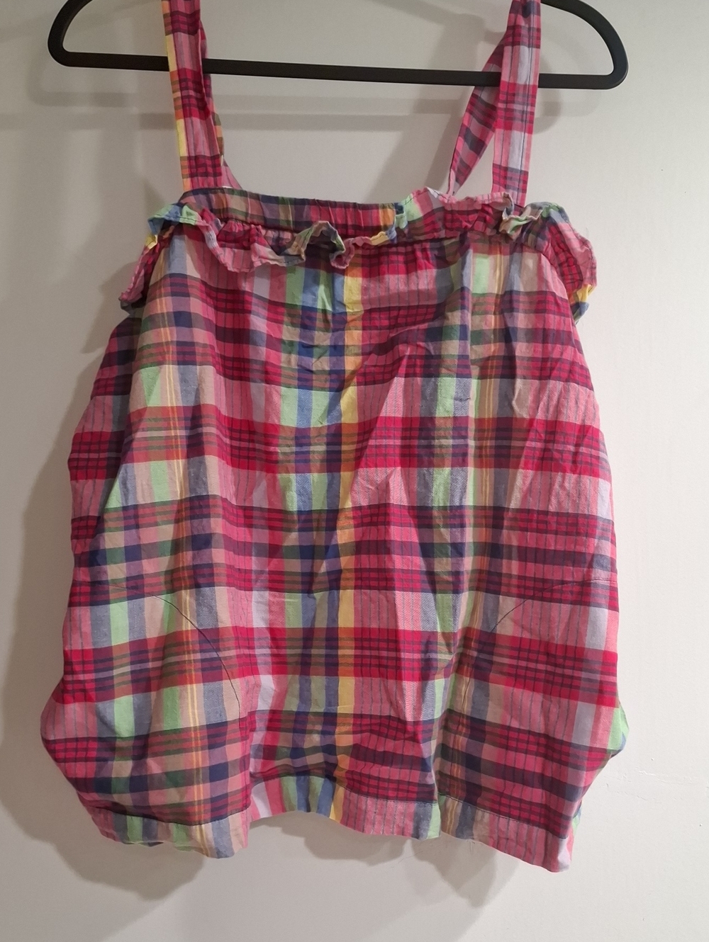 J. Crew Girls Pink Multi-Color Plaid Ruffle Strap Tank